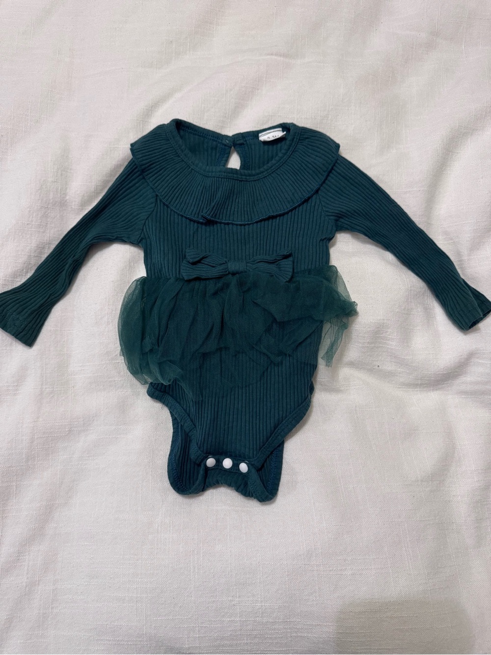 Long-Sleeve Dark Green Tulle One-Piece Bodysuit - Kids